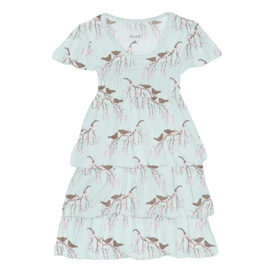 Kickee Kids' Baby Girl's Short Sleeve Layered Ruffle Dress In Fresh Air Bird Branch In White