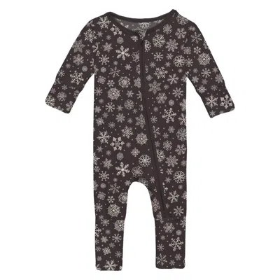 Kickee Kids' Boy's Convertible Coverall In Chalkboard Snowflakes In Brown