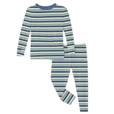 Kickee Kids' Boy's Long Sleeve Pajama Set In Blue Multi