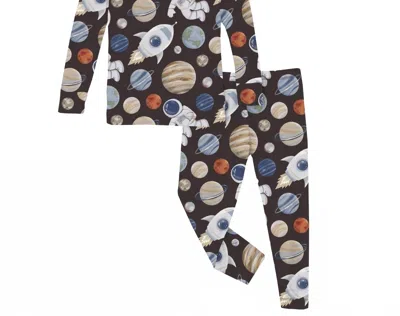 Kickee Kids' Boy's Long Sleeve Pajama Set In Midnight Space Dream In Black