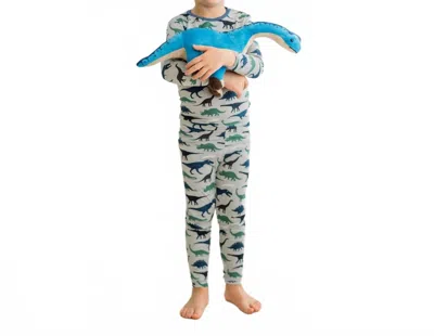 Kickee Kids' Boys Long Sleeve Pajama Set In Dove Dino Museum In Multi