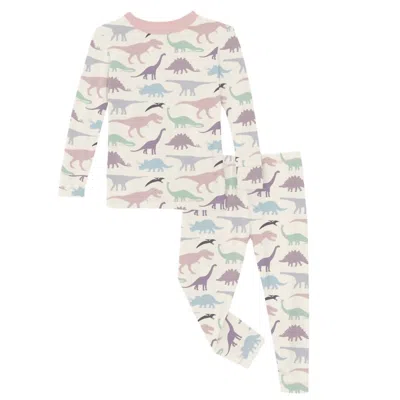 Kickee Kids' Boys Long Sleeve Pajama Set In Lavender Dino Museum In Multi