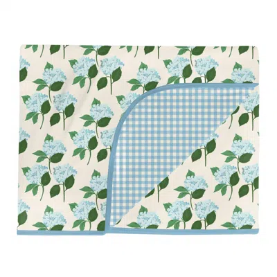 Kickee Double Layer Throw Blanket In Hydrangea Bouquet/seaside Blue Gingham