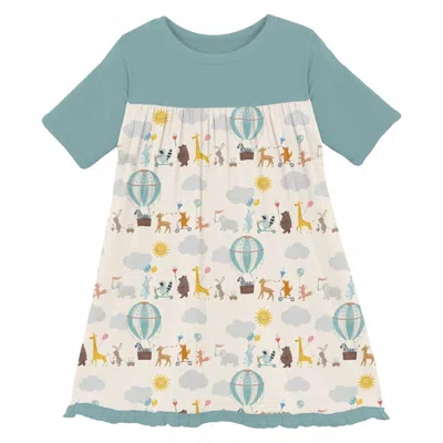 Kickee Kids' Girl's Classic Short Sleeve Swing Dress In Natural Animal Parade In Animal Print