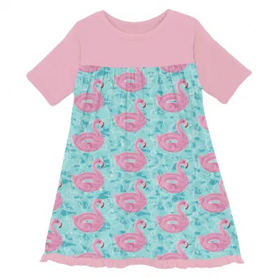 Kickee Kids' Girl's Classic Short Sleeve Swing Dress In Pool Party In Blue