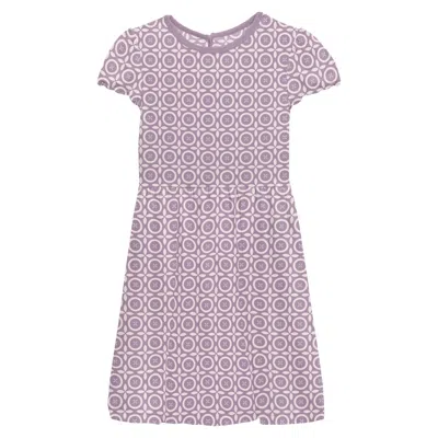 Kickee Kids' Girl's Flower Lattice Flutter Sleeve Dress With Pockets In Lavender In Purple