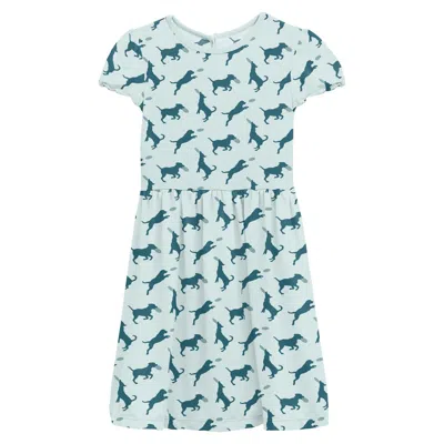Kickee Kids' Girl's Flutter Sleeve Twirl Dress With Pockets Fresh Air Frisbee Labs In Green