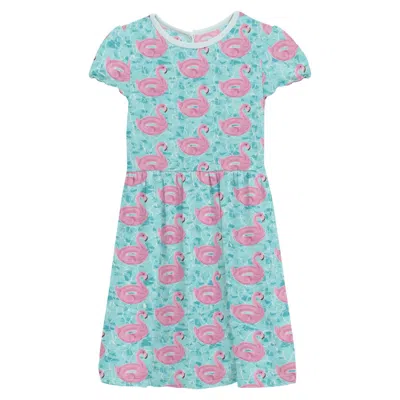 Kickee Kids' Girl's Flutter Sleeve Twirl Dress With Pockets In Pool Party In Blue