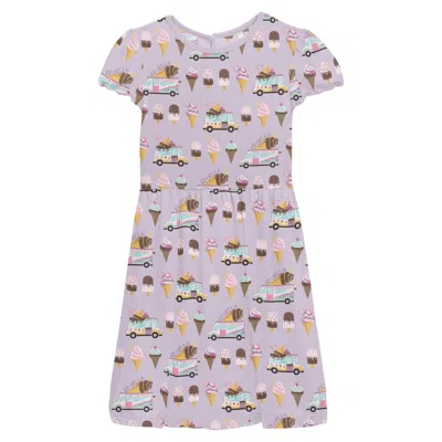 Kickee Kids' Girl's Ice Cream Truck Flutter Sleeve Dress With Pockets In Purple