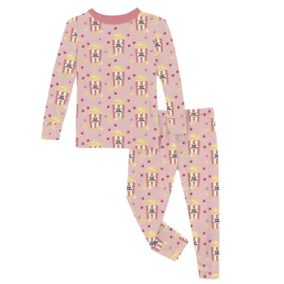 Kickee Kids' Girl's Long Sleeve Pajama Set In Baby Rose Movie Night In Purple