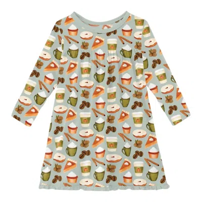 Kickee Kids' Girl's Long Sleeve Swing Dress In Aloe Pumpkin Spice In Nude