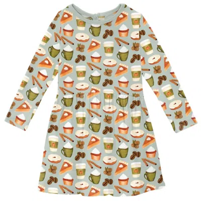 Kickee Kids' Girl's Long Sleeve Twirl Dress With Pockets In Multi Pumpkin Spice In Blue
