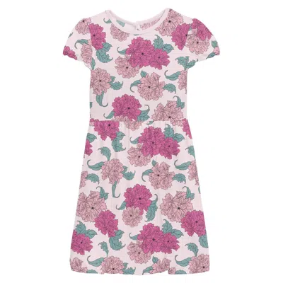Kickee Kids' Girl's Violet Peonies Flutter Sleeve Twirl Dress In Multi In Pink