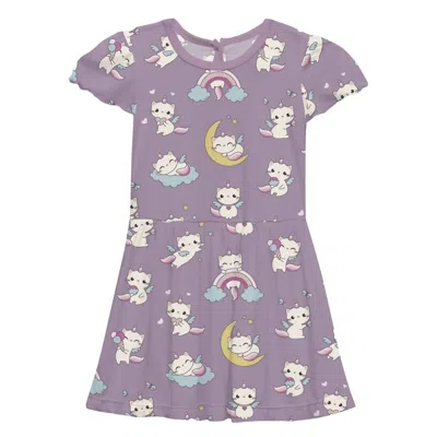 Kickee Kids' Girls' Flutter Sleeve Twirl Dress In Lavender Caticorn In Pink