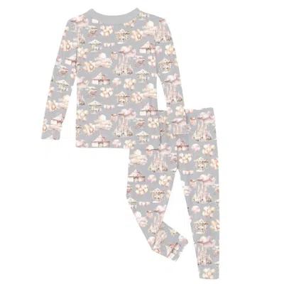 Kickee Kids' Girls Long Sleeve Pajama Set In Dove Princess Dreams In Neutral