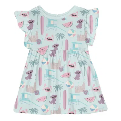 Kickee Kids' Girls' Short Sleeve Lola Swing Dress In Fresh Air Beach Day In Blue