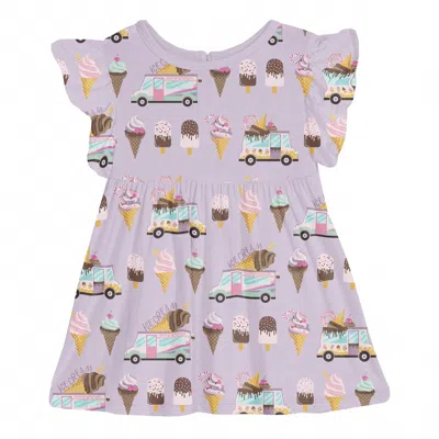 Kickee Kids' Girls' Short Sleeve Lola Swing Dress In Thistle Ice Cream Truck In Purple
