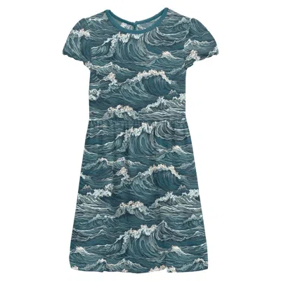 Kickee Kids' Gril's Flutter Sleeve Twirl Dress With Pockets In Oceanic In Blue