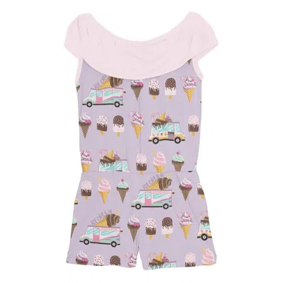 Kickee Kids' Gril's Summer Romper In Thistle Ice Cream Truck In Pink