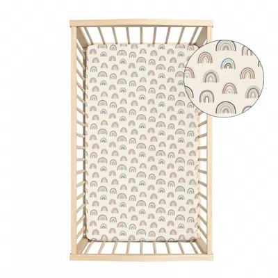 Kickee Grow With Me Crib To Twin Fitted Sheet In Earthly Rainbows In White