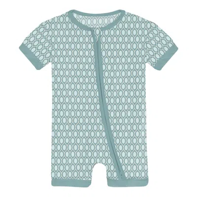 Kickee Kids' Infant & Toddler Boy's Shorty Sleeper With Zipper In Jade Wavy Lattice In Blue