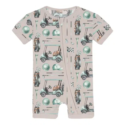 Kickee Kids' Infant & Toddler Boy's Shorty Sleeper With Zipper In Latte Golf In Green