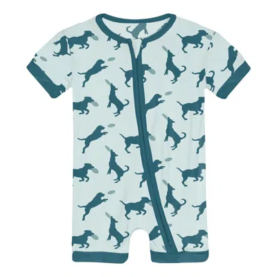 Kickee Kids' Infant & Toddler Girl's Shorty Romper With Zipper In Fresh Air Frisbee Labs In Green