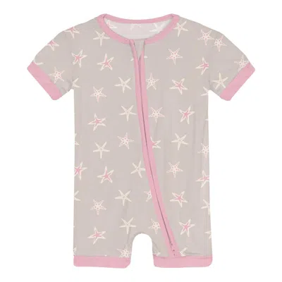 Kickee Kids' Infant & Toddler Gril's Shorty Sleeper With Zipper In Latte Starfish In Purple