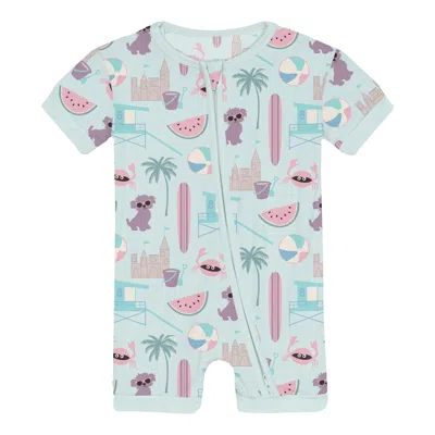 Kickee Kids' Infant & Toddler Shorty Sleeper With Zipper In Fresh Beach Day In Blue