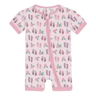 Kickee Kids' Infant & Toddler Shorty Sleeper With Zipper In Violet Flip Flops And Flowers In Purple