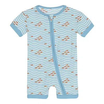 Kickee Kids' Infant & Toddler Unisex Shorty Sleeper With Zipper In Fresh Air Little Fishy In Blue