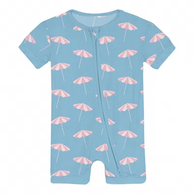 Kickee Kids' Infant & Toddler Unisex Shorty Sleeper With Zipper In Seaside Blue Beach Umbrellas