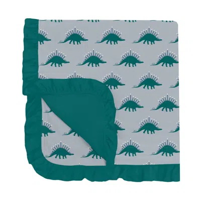 Kickee Kid's Bamboo Ruffle Stroller Blanket In Pearl Blue Menorahsaurus In Green