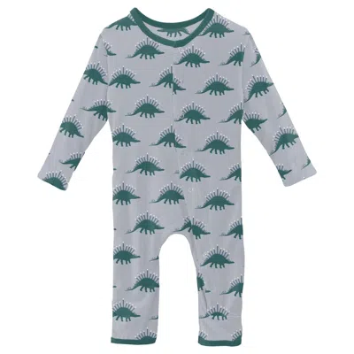 Kickee Kid's Coverall With Snaps In Pearl Blue Menorahsaurus In Green
