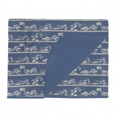 Kickee Kid's Double Layer Throw Blanket In Denim Motorcycles In Blue