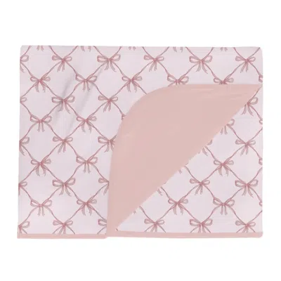 Kickee Kid's Double Layer Throw Blanket In Shrinking Violet Bow Lattice In Pink