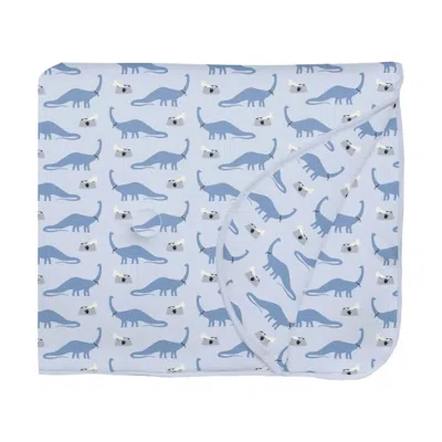 Kickee Kid's Fluffle Throw Blanket With Embroidery In Dew Pet Dino In Blue