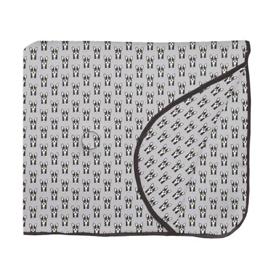Kickee Kid's Fluffle Throw Blanket With Embroidery In Dove Bulldogs In Gray