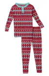 Kickee Kid's Henley Pajama Set In Nordic Print In Multi