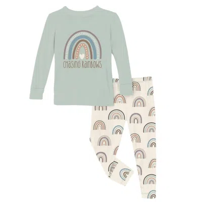 Kickee Kid's Long Sleeve Graphic Tee Pajama Set In Earthly Rainbows In Multi