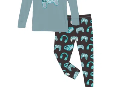 Kickee Kid's Long Sleeve Graphic Tee Pajama Set In Midnight Gamer In Multi
