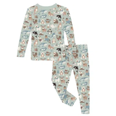 Kickee Kid's Long Sleeve Pajama Set In Aloe Arctic Animals In Multi