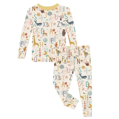 Kickee Kid's Long Sleeve Pajama Set In Animal Alphabet In Multi