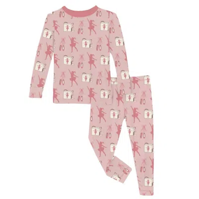 Kickee Kid's Long Sleeve Pajama Set In Baby Rose Ballet Dancers In Purple