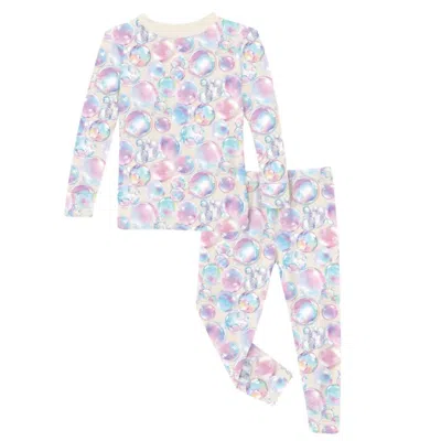 Kickee Kid's Long Sleeve Pajama Set In Natural Bubbles In Multi