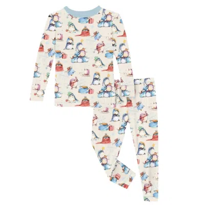 Kickee Kid's Long Sleeve Pajama Set In Natural Silly Penguins In Multi