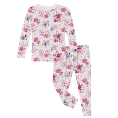 Kickee Kid's Long Sleeve Pajama Set In Shrinking Violet Dreamy Floral In Multi