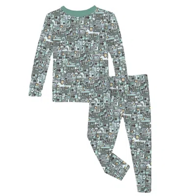 Kickee Kid's Long Sleeve Pajama Set In Spring Sky Tinkering In Multi