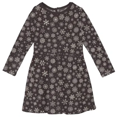 Kickee Kid's Long Sleeve Twirl Dress With Pockets In Chalkboard Snowflakes In Multi