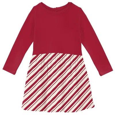Kickee Kid's Long Sleeve Twirl Dress With Pockets In Peppermint Stripe In Multi